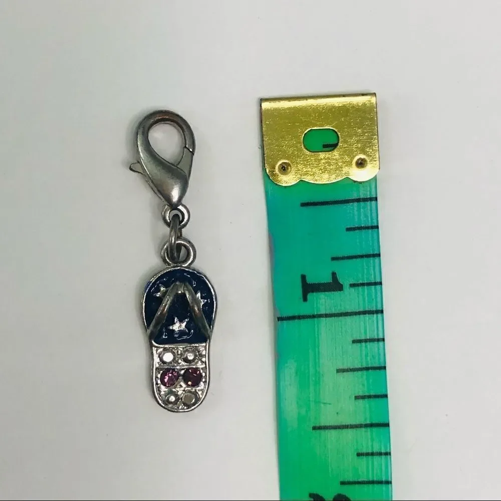flip flop charm blue pink and clear stones lobster‎ hook dangle charm